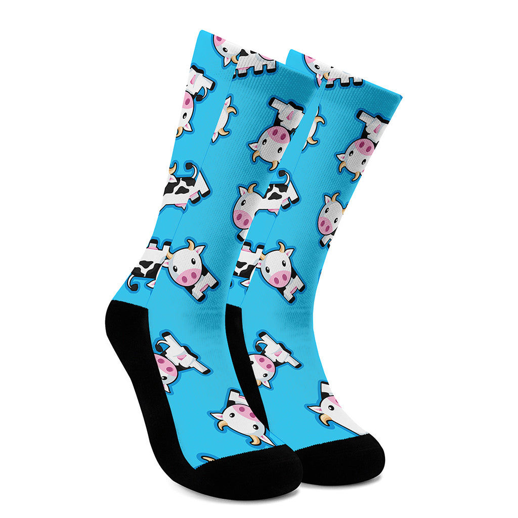 Cute Cartoon Baby Cow Pattern Print Crew Socks