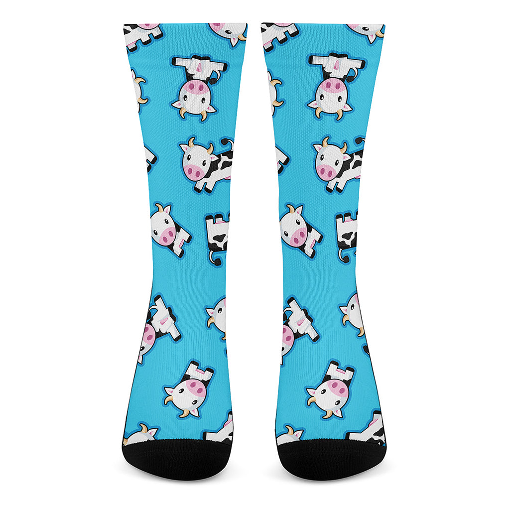 Cute Cartoon Baby Cow Pattern Print Crew Socks