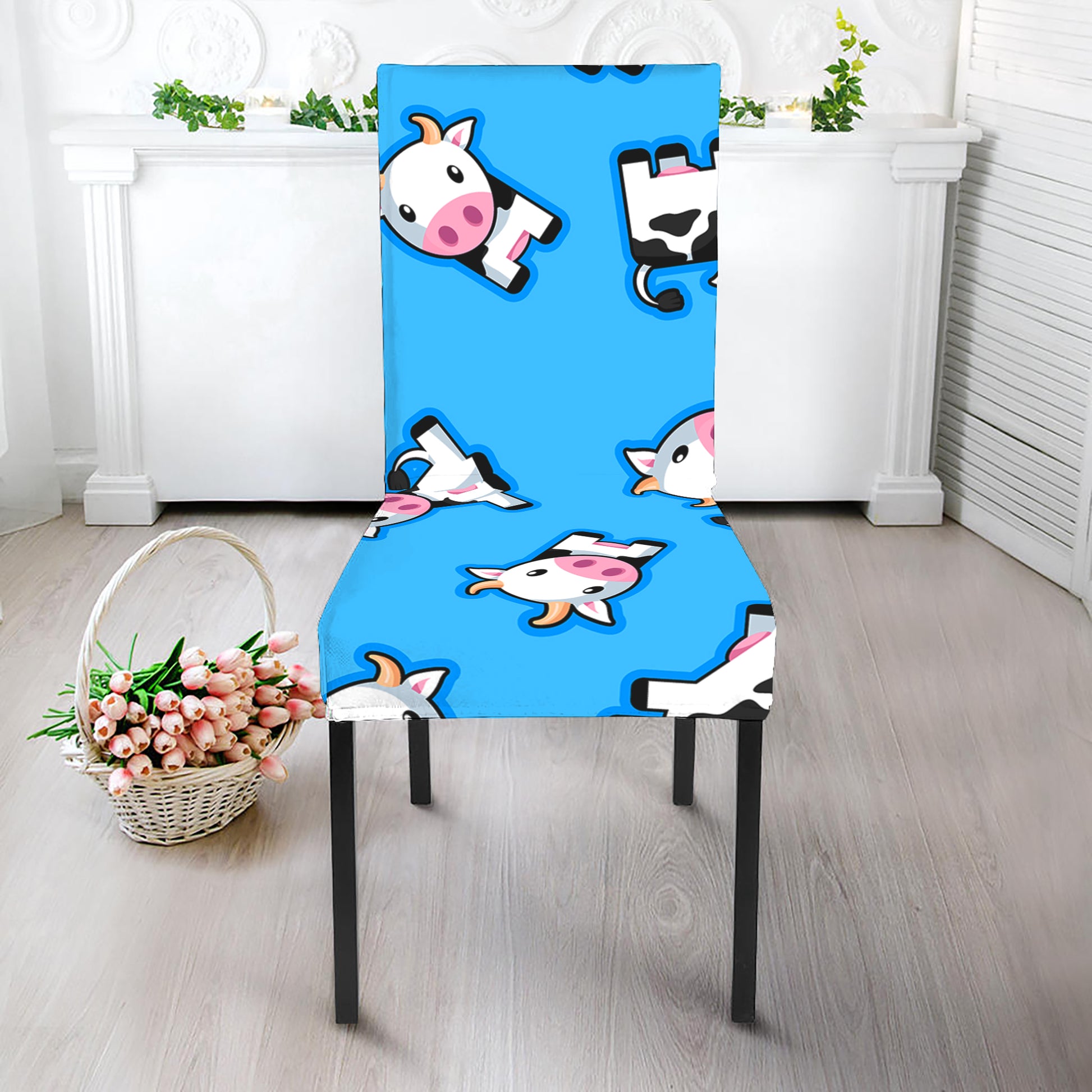 Cute Cartoon Baby Cow Pattern Print Dining Chair Slipcover