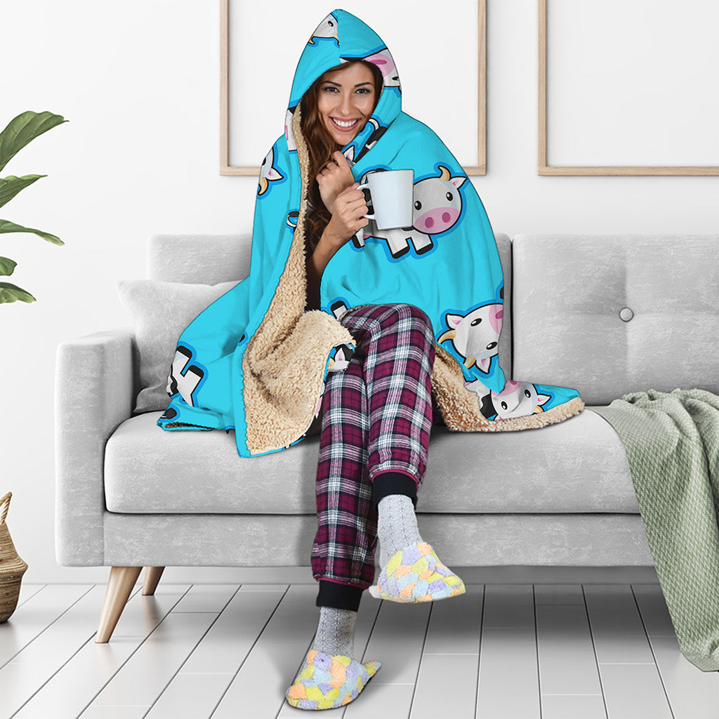 Cute Cartoon Baby Cow Pattern Print Hooded Blanket