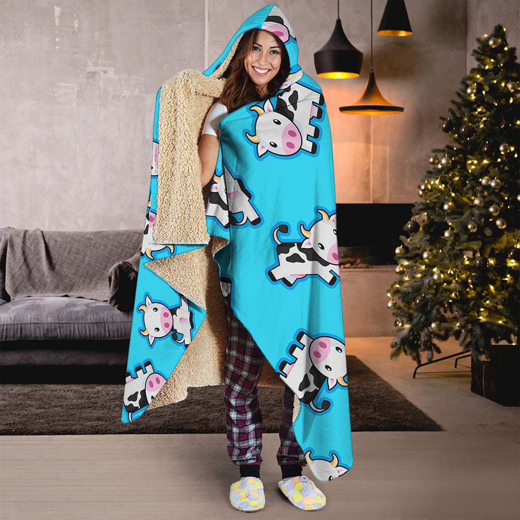 Cute Cartoon Baby Cow Pattern Print Hooded Blanket
