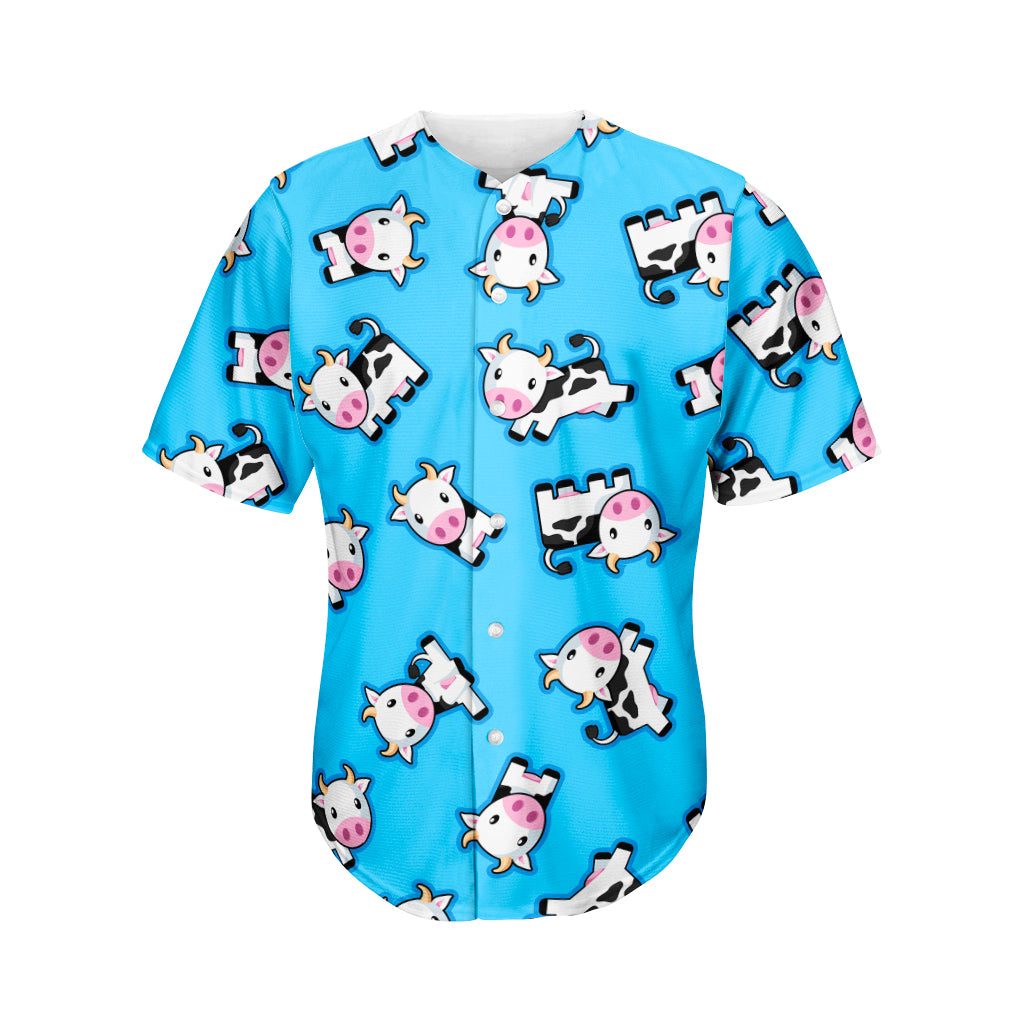 Cute Cartoon Baby Cow Pattern Print Men's Baseball Jersey