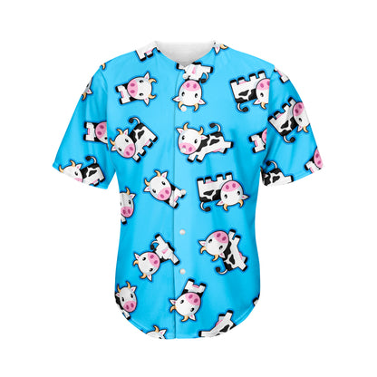 Cute Cartoon Baby Cow Pattern Print Men's Baseball Jersey