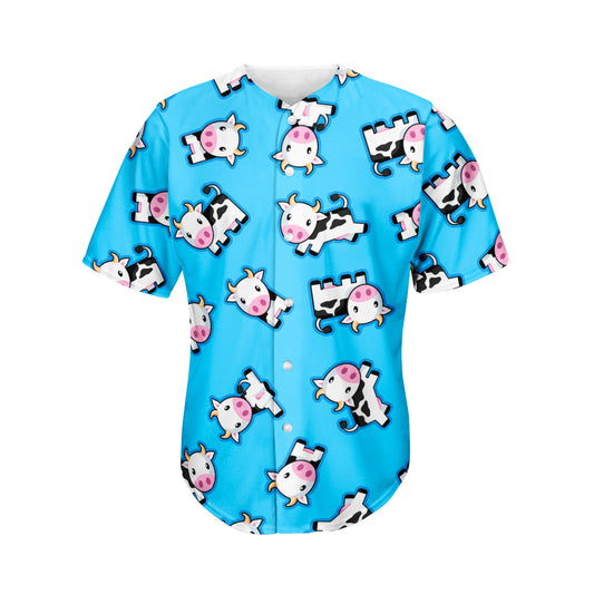 Cute Cartoon Baby Cow Pattern Print Men's Baseball Jersey
