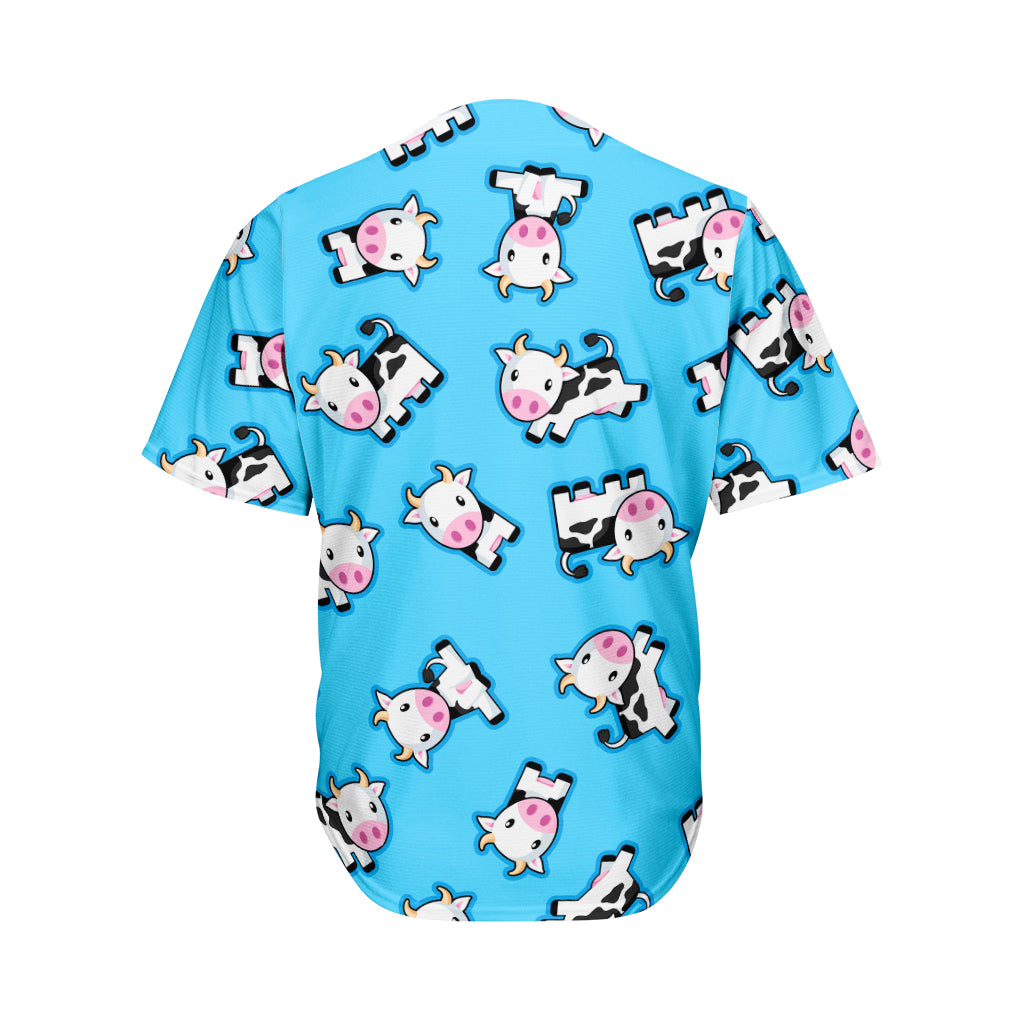 Cute Cartoon Baby Cow Pattern Print Men's Baseball Jersey