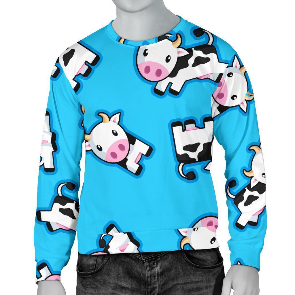 Cute Cartoon Baby Cow Pattern Print Men's Crewneck Sweatshirt GearFrost