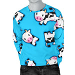 Cute Cartoon Baby Cow Pattern Print Men's Crewneck Sweatshirt GearFrost