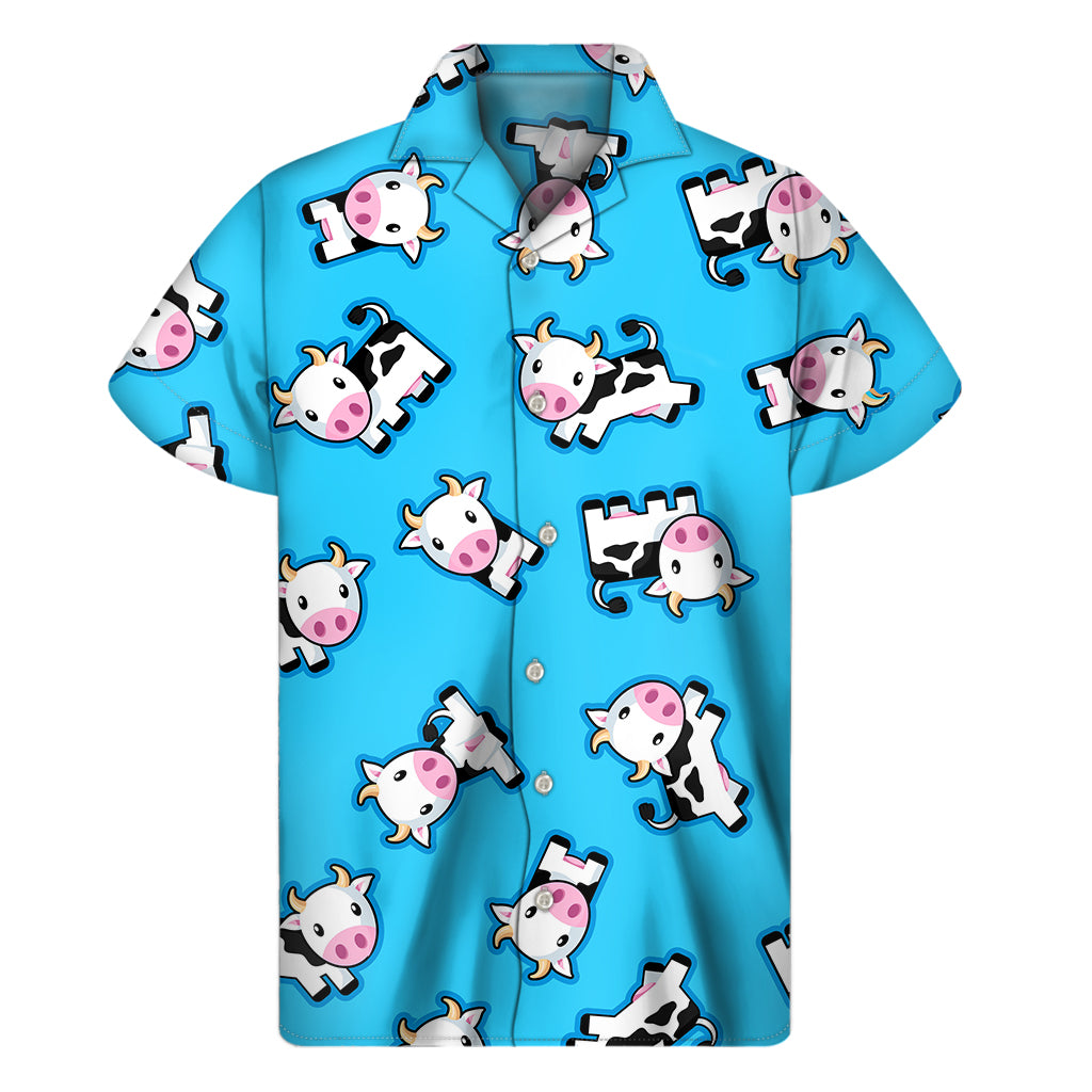 Cute Cartoon Baby Cow Pattern Print Men's Short Sleeve Shirt