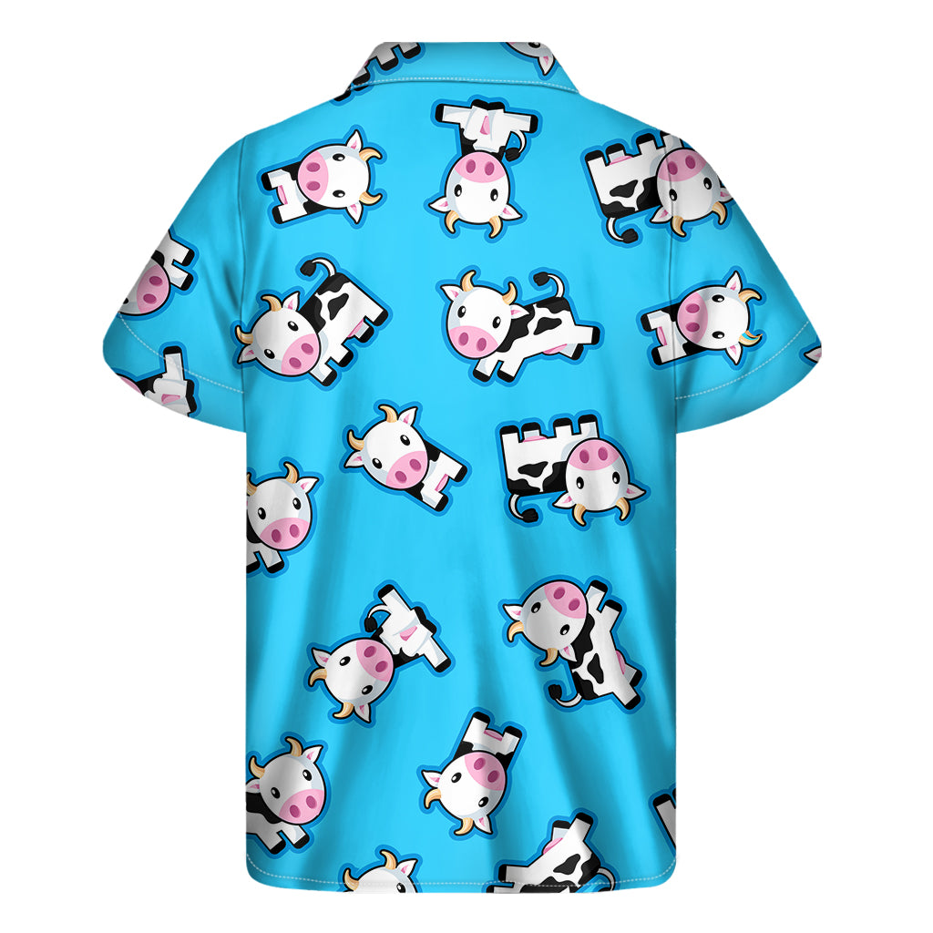 Cute Cartoon Baby Cow Pattern Print Men's Short Sleeve Shirt