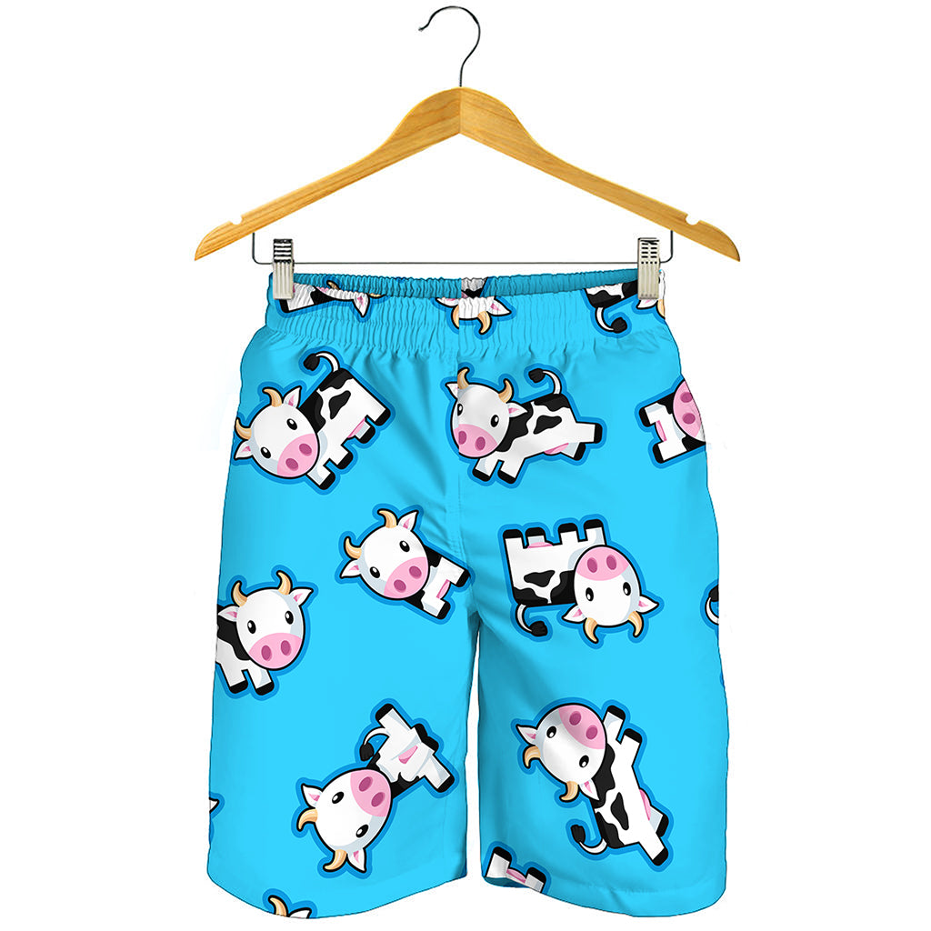 Cute Cartoon Baby Cow Pattern Print Men's Shorts