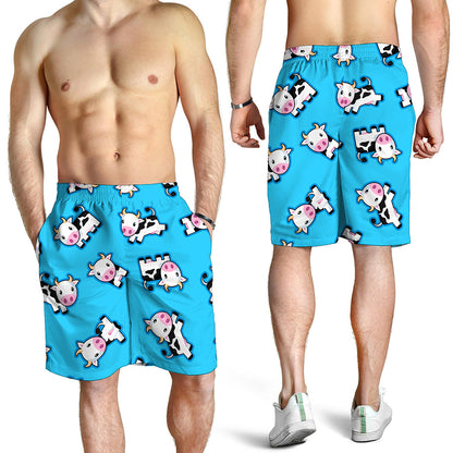 Cute Cartoon Baby Cow Pattern Print Men's Shorts