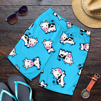 Cute Cartoon Baby Cow Pattern Print Men's Shorts