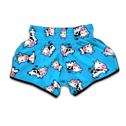 Cute Cartoon Baby Cow Pattern Print Muay Thai Boxing Shorts