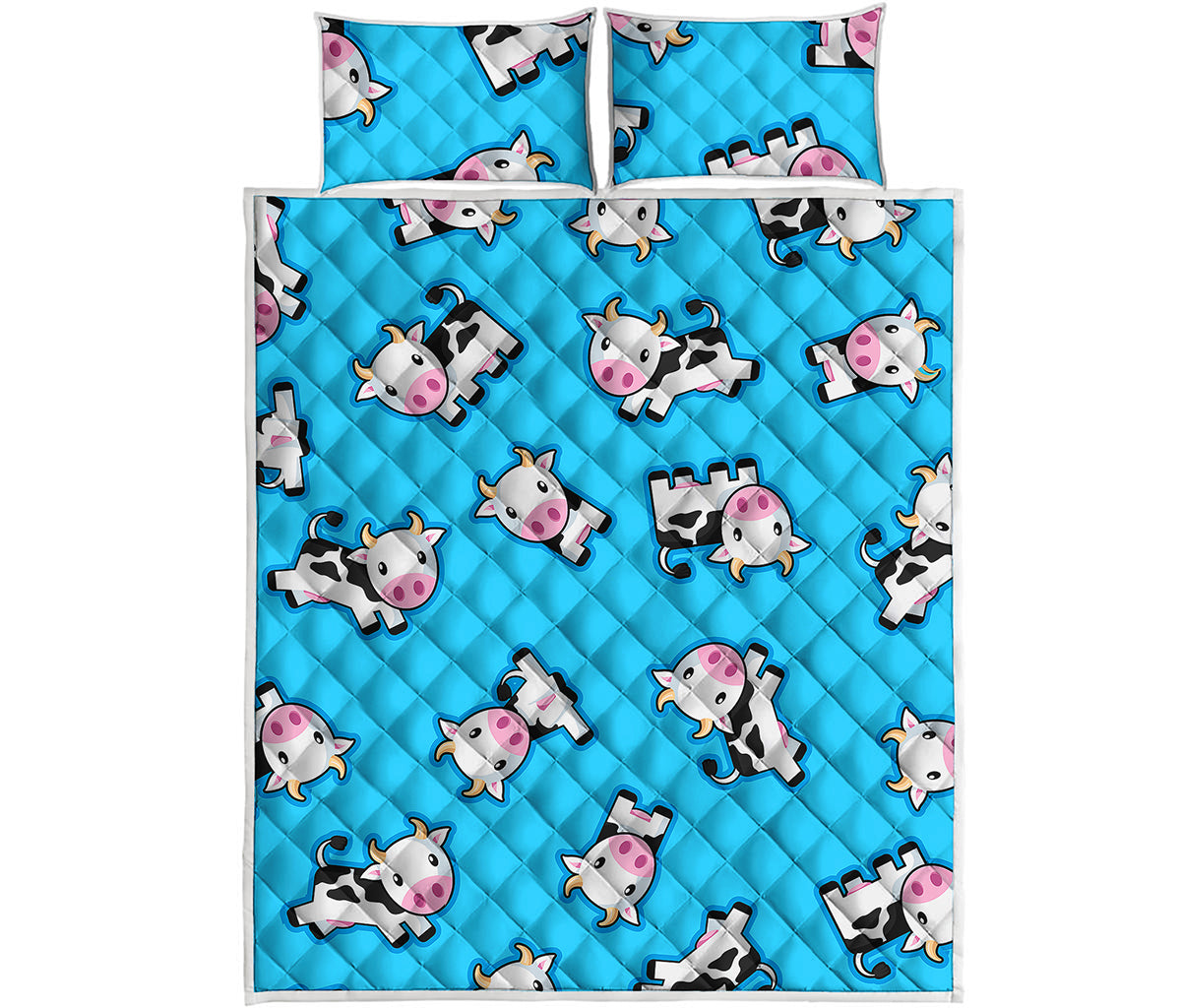 Cute Cartoon Baby Cow Pattern Print Quilt Bed Set