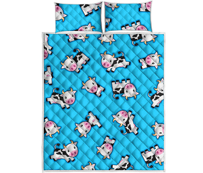 Cute Cartoon Baby Cow Pattern Print Quilt Bed Set