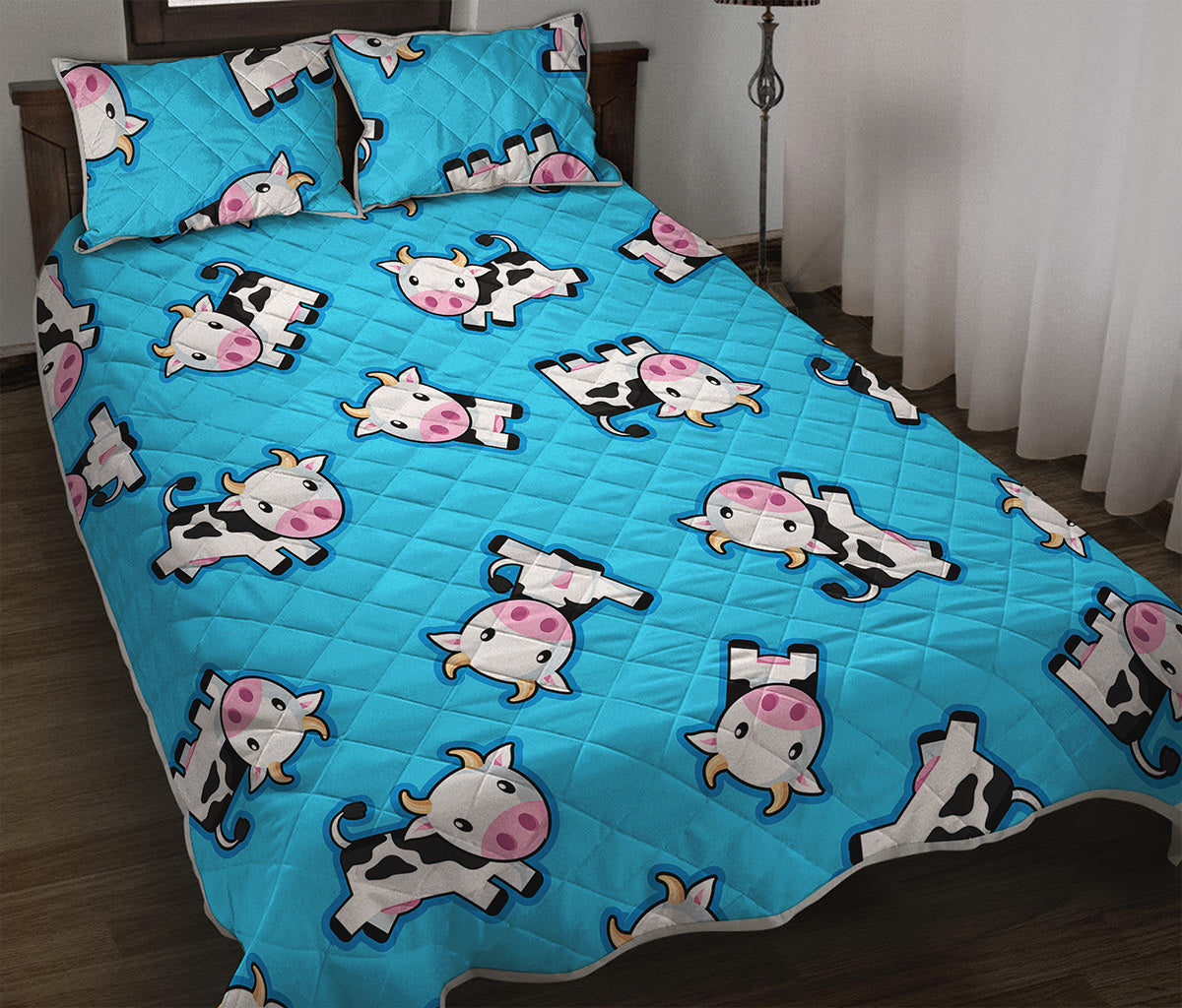 Cute Cartoon Baby Cow Pattern Print Quilt Bed Set
