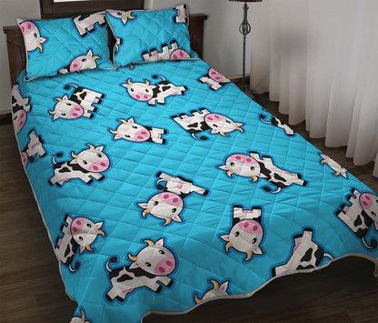 Cute Cartoon Baby Cow Pattern Print Quilt Bed Set
