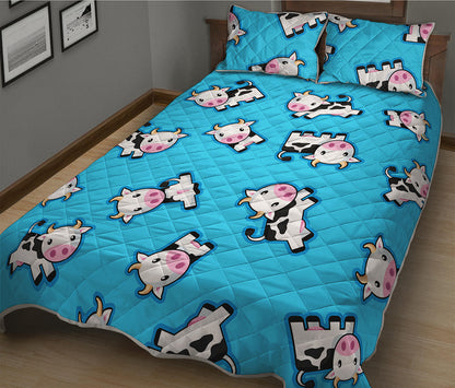 Cute Cartoon Baby Cow Pattern Print Quilt Bed Set