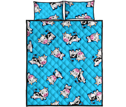 Cute Cartoon Baby Cow Pattern Print Quilt Bed Set