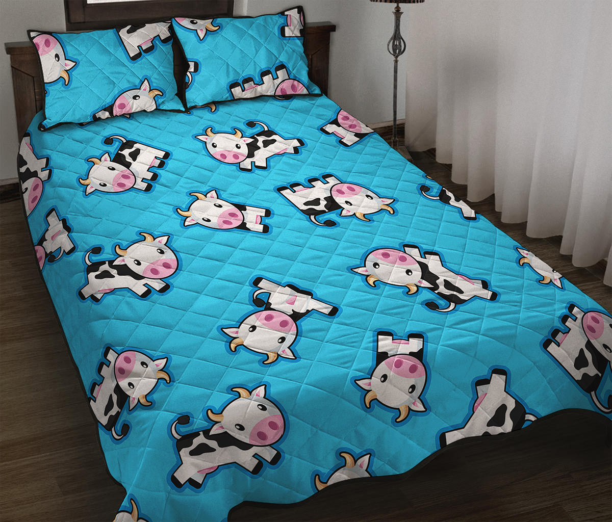Cute Cartoon Baby Cow Pattern Print Quilt Bed Set