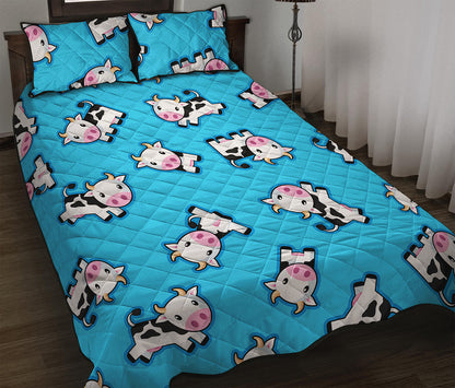 Cute Cartoon Baby Cow Pattern Print Quilt Bed Set