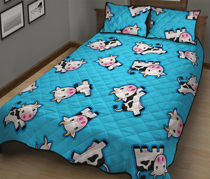 Cute Cartoon Baby Cow Pattern Print Quilt Bed Set