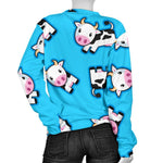 Cute Cartoon Baby Cow Pattern Print Women's Crewneck Sweatshirt GearFrost