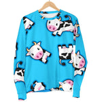 Cute Cartoon Baby Cow Pattern Print Women's Crewneck Sweatshirt GearFrost