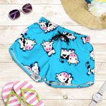 Cute Cartoon Baby Cow Pattern Print Women's Shorts