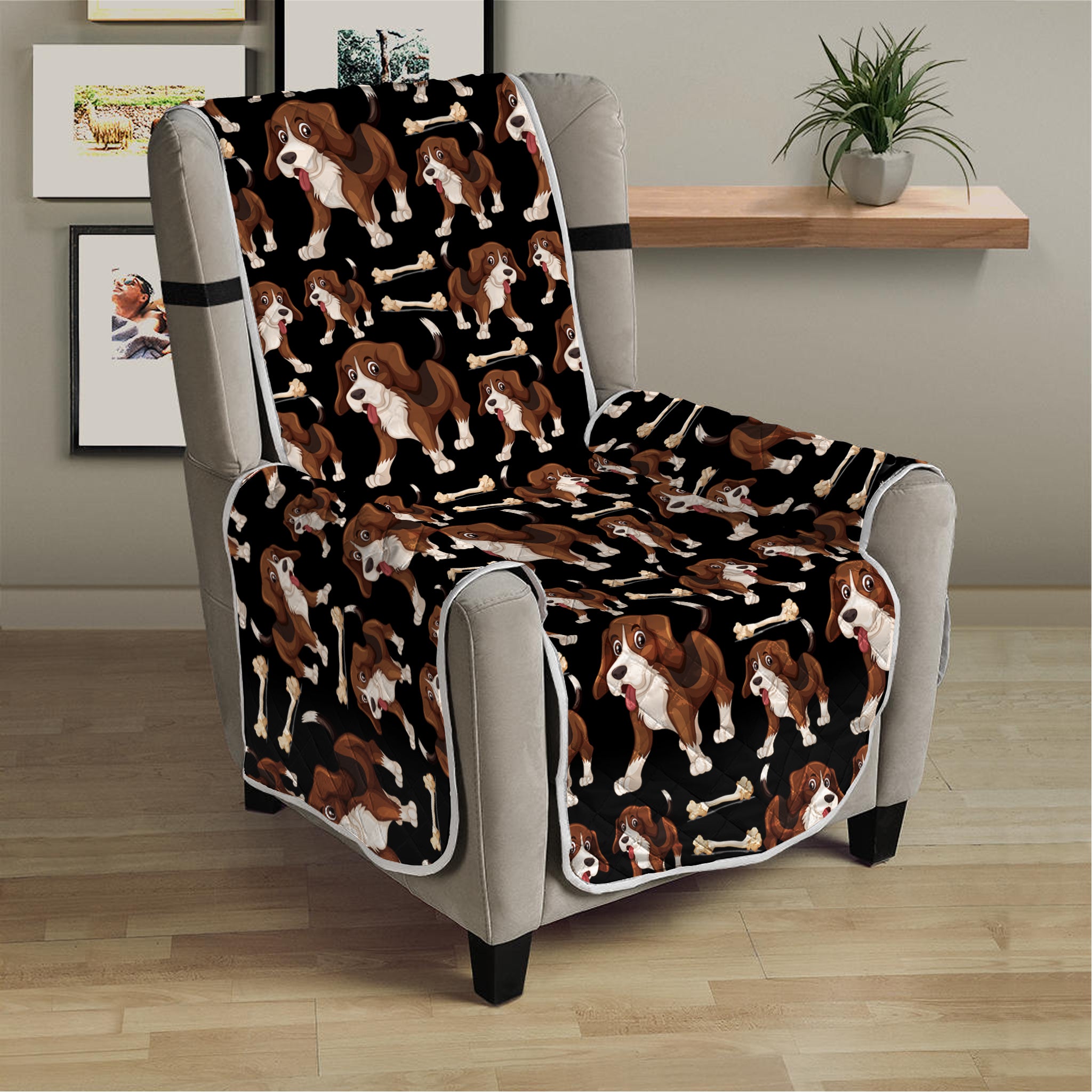 Cute Cartoon Beagle Pattern Print Armchair Protector