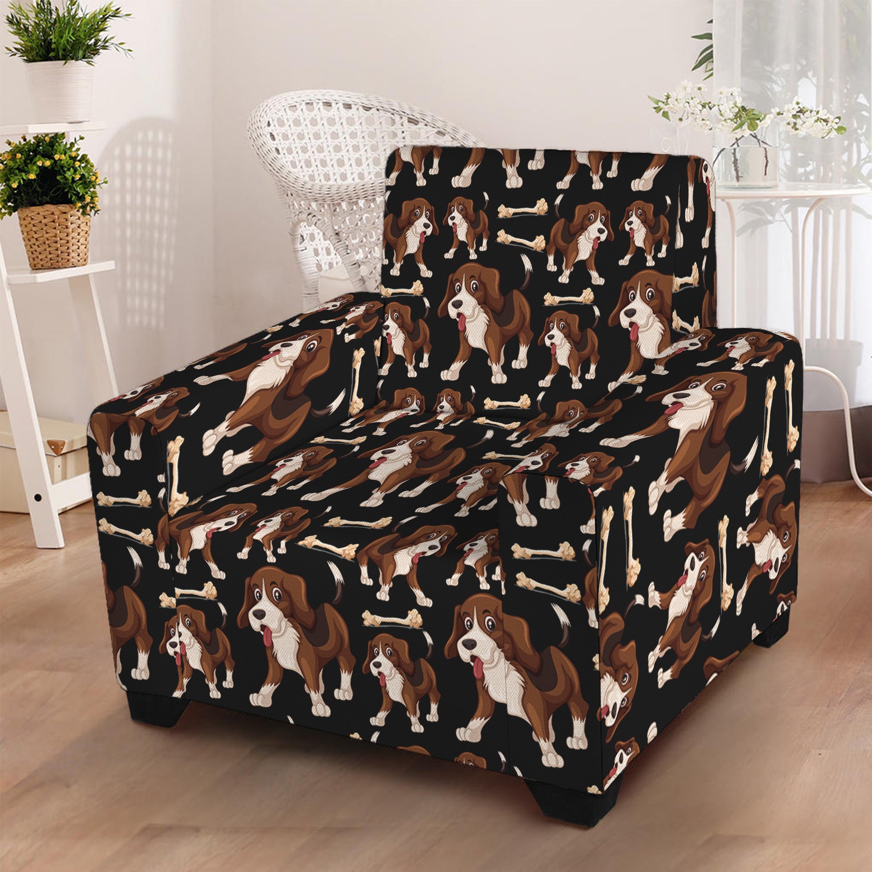 Cute Cartoon Beagle Pattern Print Armchair Slipcover