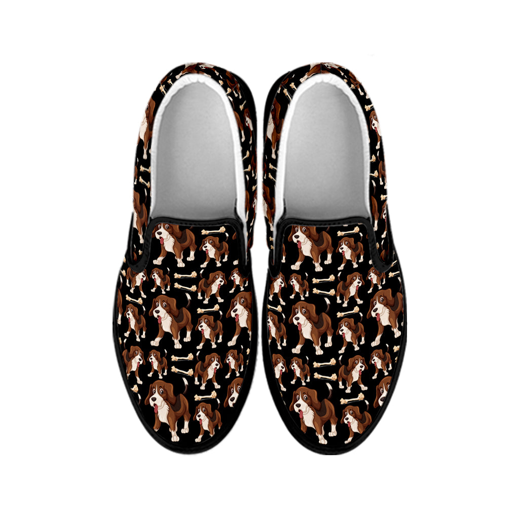 Cute Cartoon Beagle Pattern Print Black Slip On Shoes