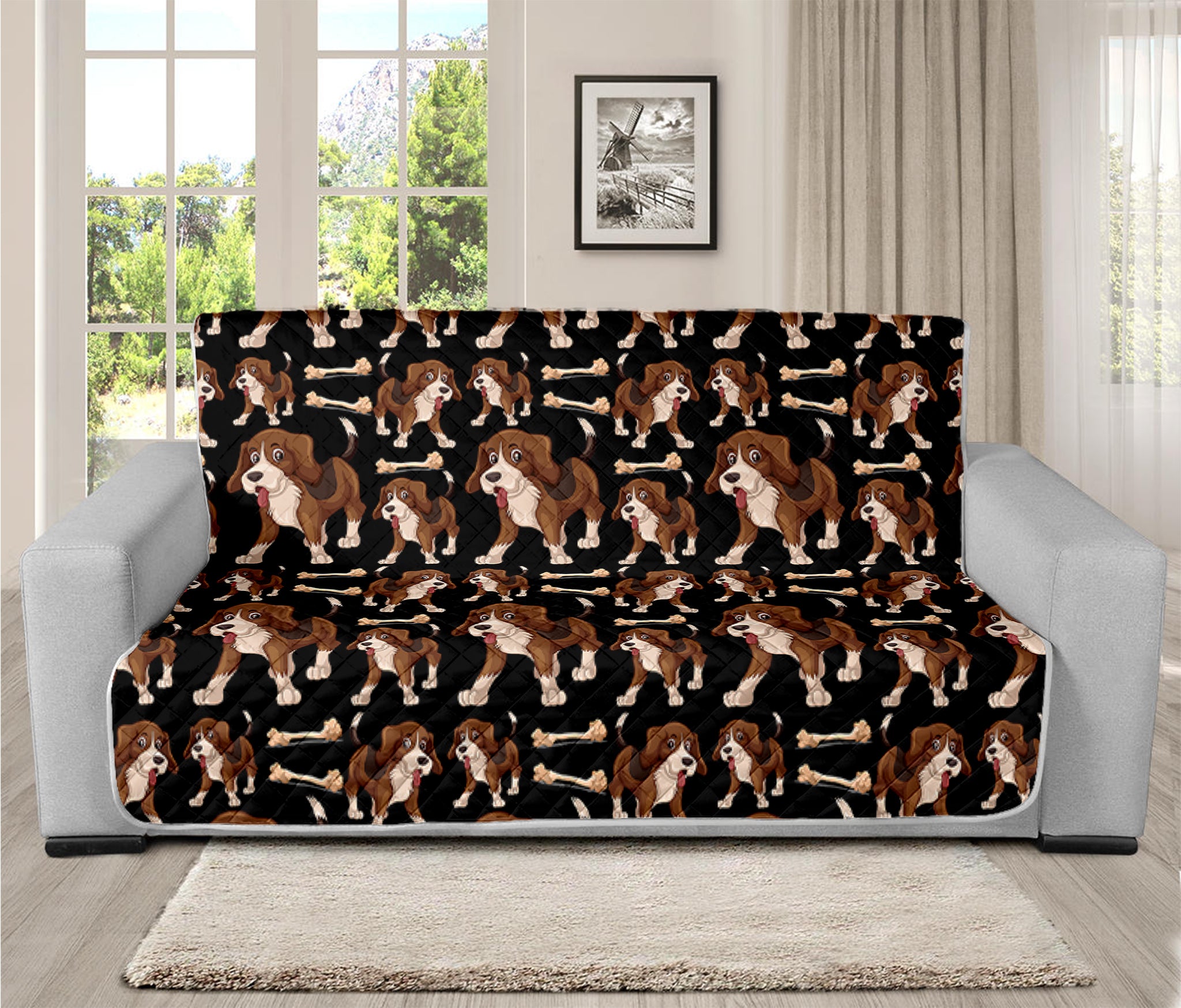 Cute Cartoon Beagle Pattern Print Futon Protector