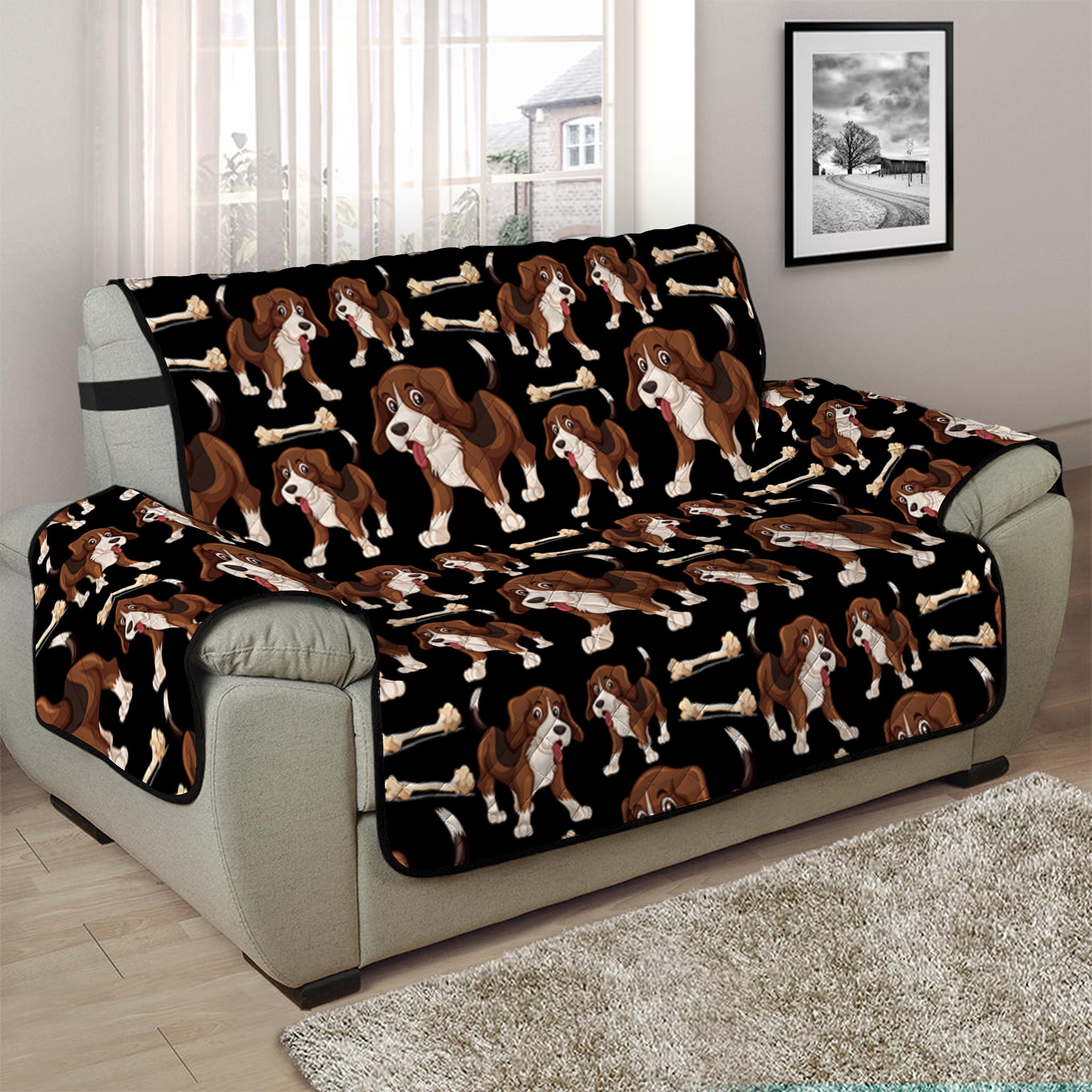 Cute Cartoon Beagle Pattern Print Half Sofa Protector