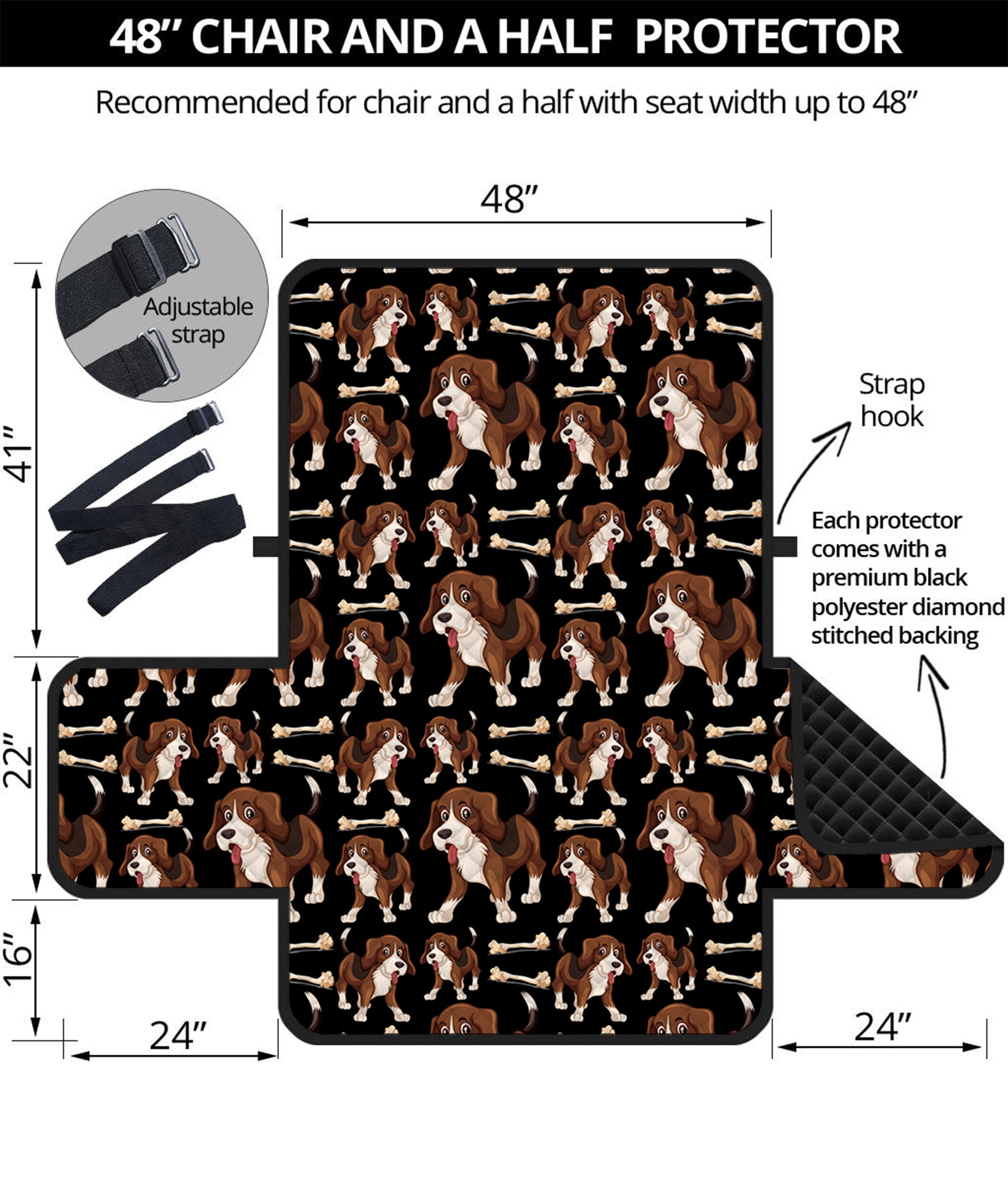 Cute Cartoon Beagle Pattern Print Half Sofa Protector