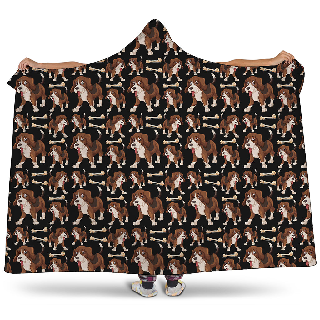 Cute Cartoon Beagle Pattern Print Hooded Blanket