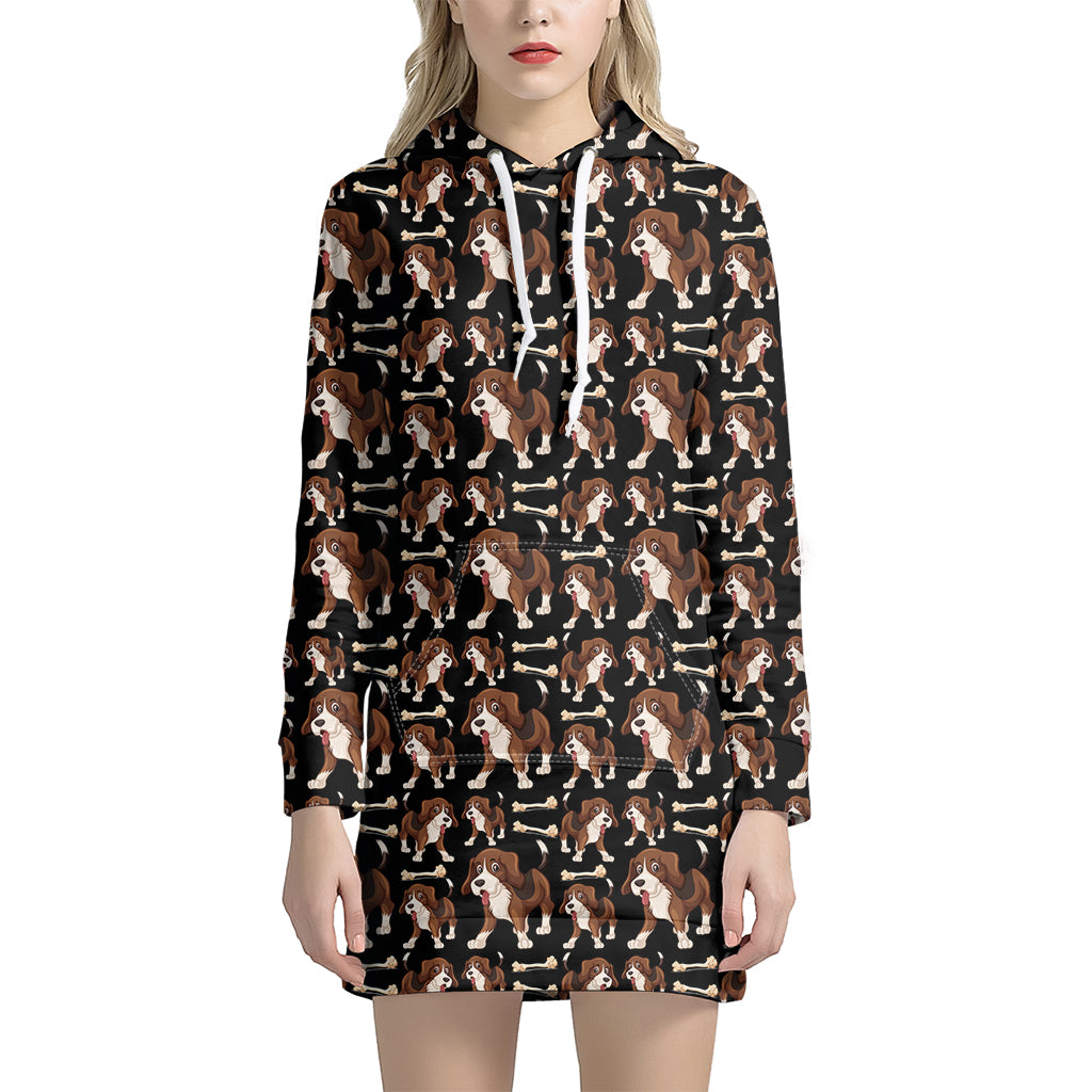 Cute Cartoon Beagle Pattern Print Hoodie Dress