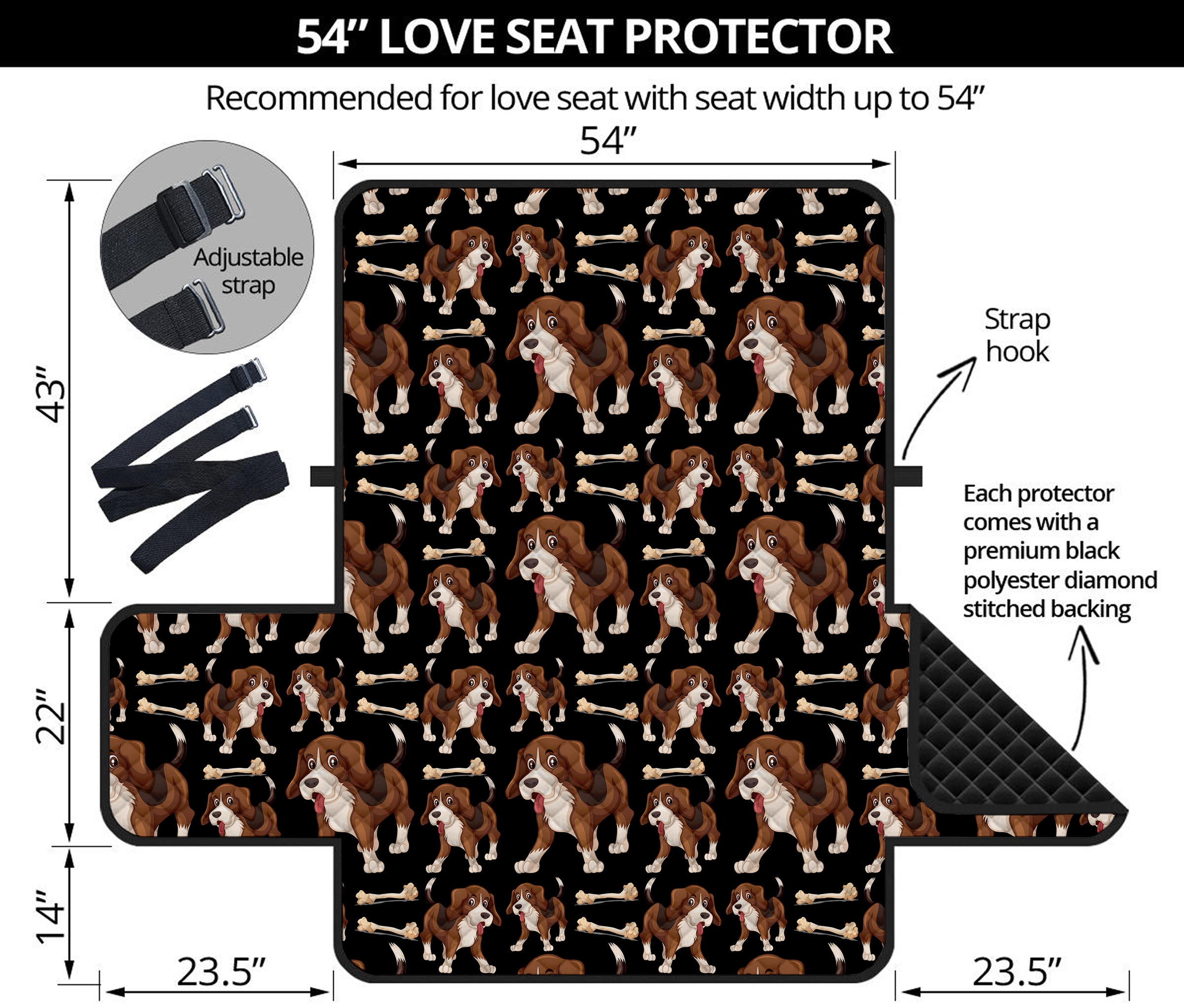 Cute Cartoon Beagle Pattern Print Loveseat Protector