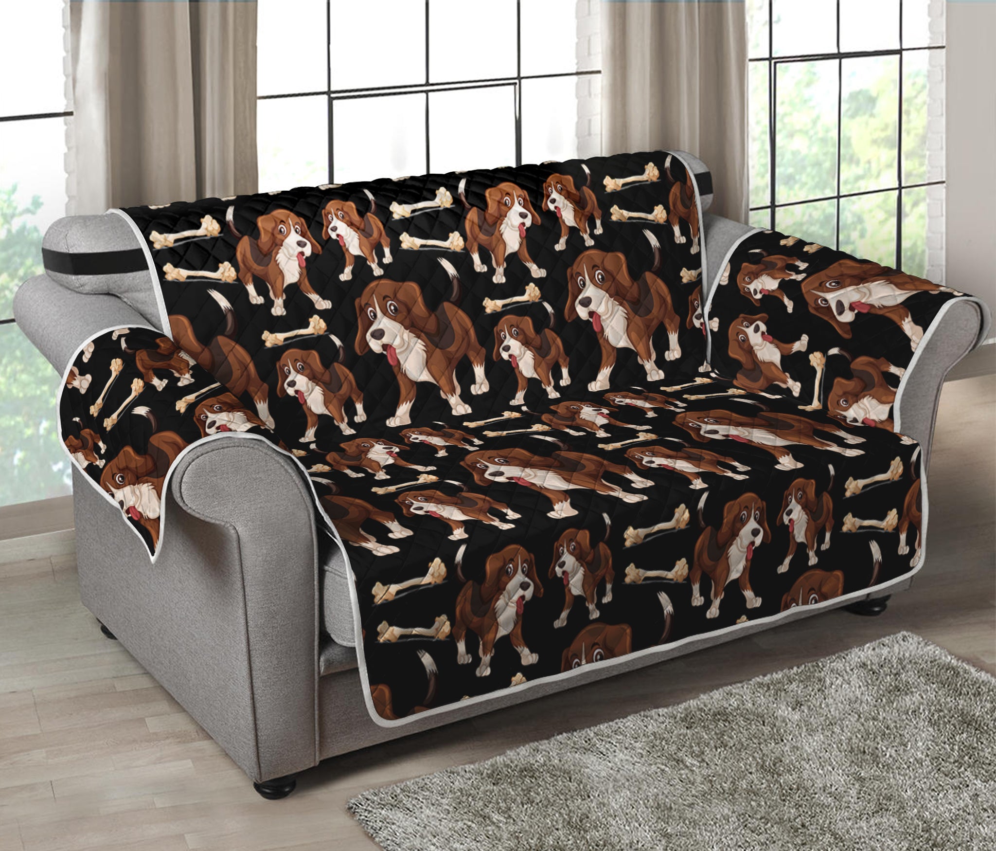 Cute Cartoon Beagle Pattern Print Loveseat Protector