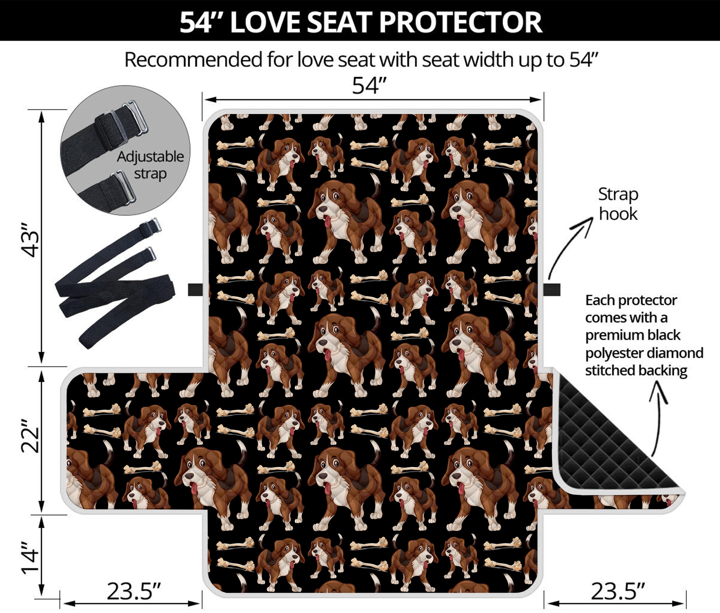 Cute Cartoon Beagle Pattern Print Loveseat Protector