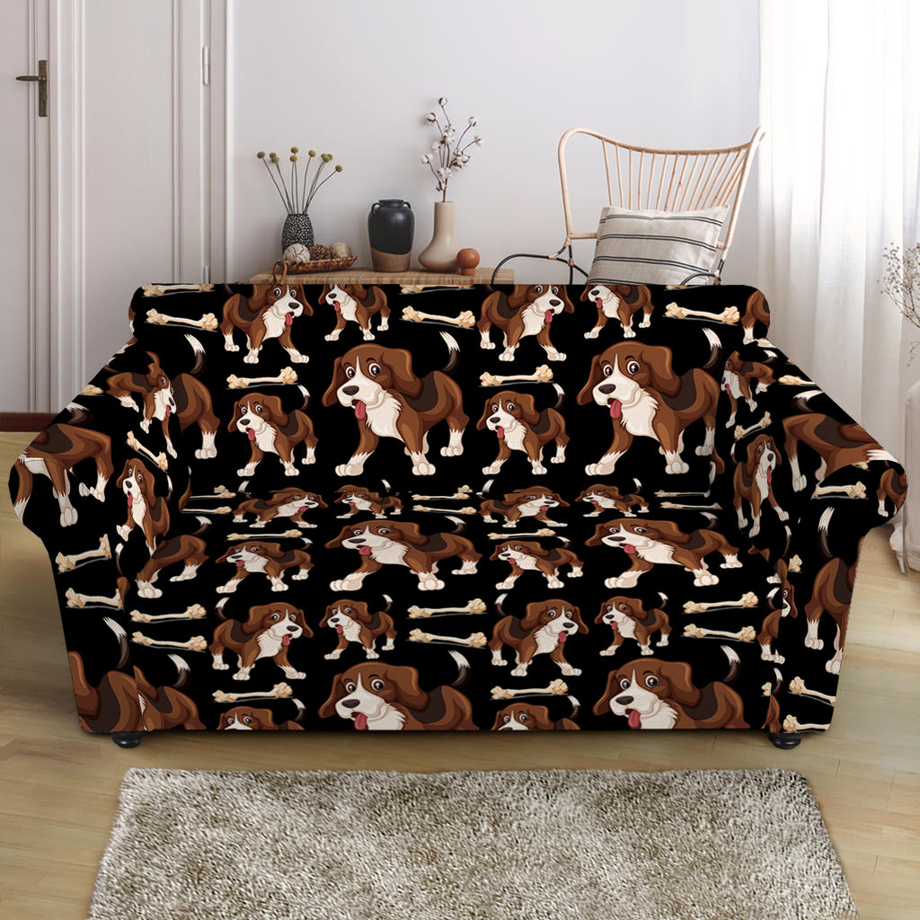 Cute Cartoon Beagle Pattern Print Loveseat Slipcover