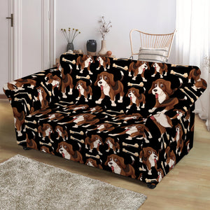 Cute Cartoon Beagle Pattern Print Loveseat Slipcover