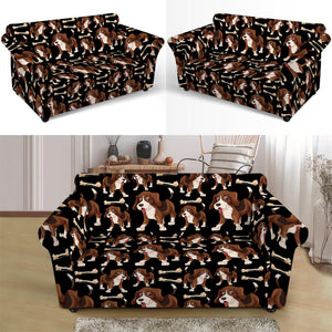 Cute Cartoon Beagle Pattern Print Loveseat Slipcover