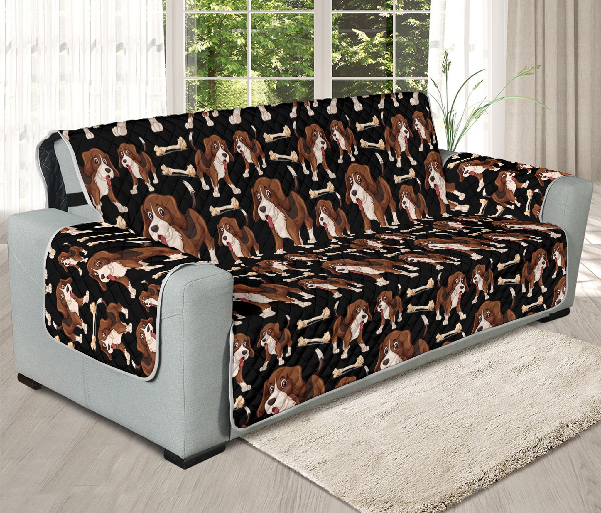 Cute Cartoon Beagle Pattern Print Oversized Sofa Protector