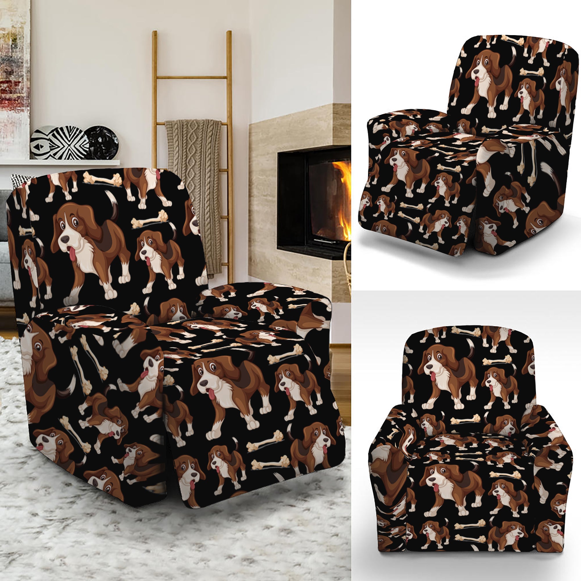 Cute Cartoon Beagle Pattern Print Recliner Slipcover