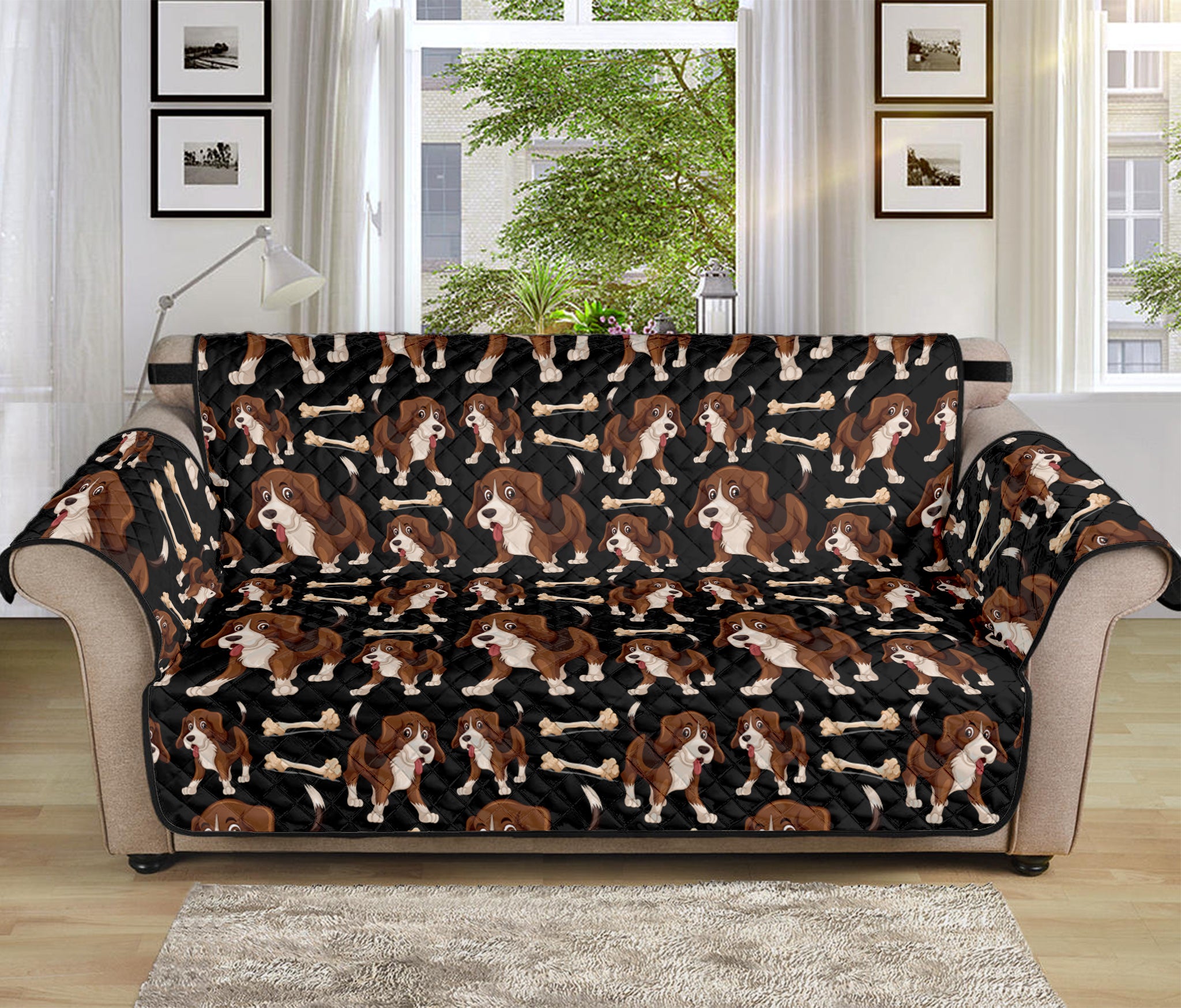 Cute Cartoon Beagle Pattern Print Sofa Protector