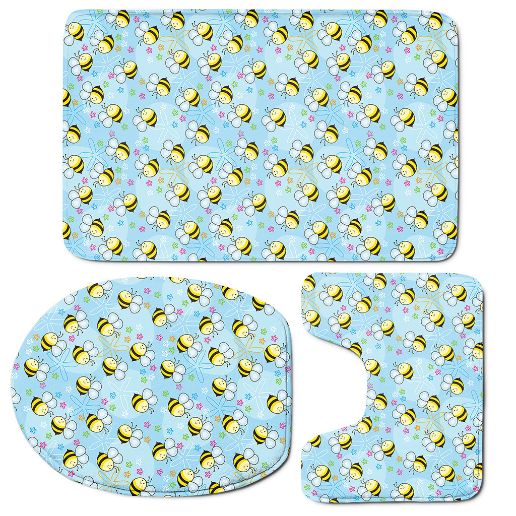 Cute Cartoon Bee Pattern Print 3 Piece Bath Mat Set