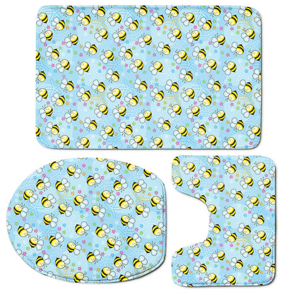 Cute Cartoon Bee Pattern Print 3 Piece Bath Mat Set
