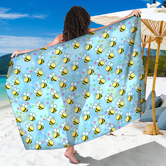 Cute Cartoon Bee Pattern Print Beach Sarong Wrap