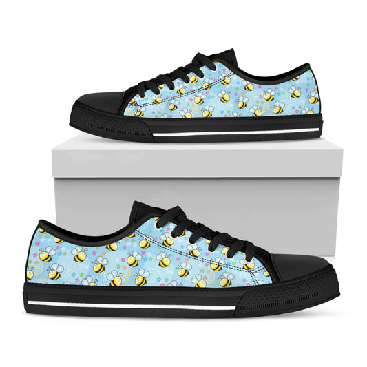 Cute Cartoon Bee Pattern Print Black Low Top Shoes